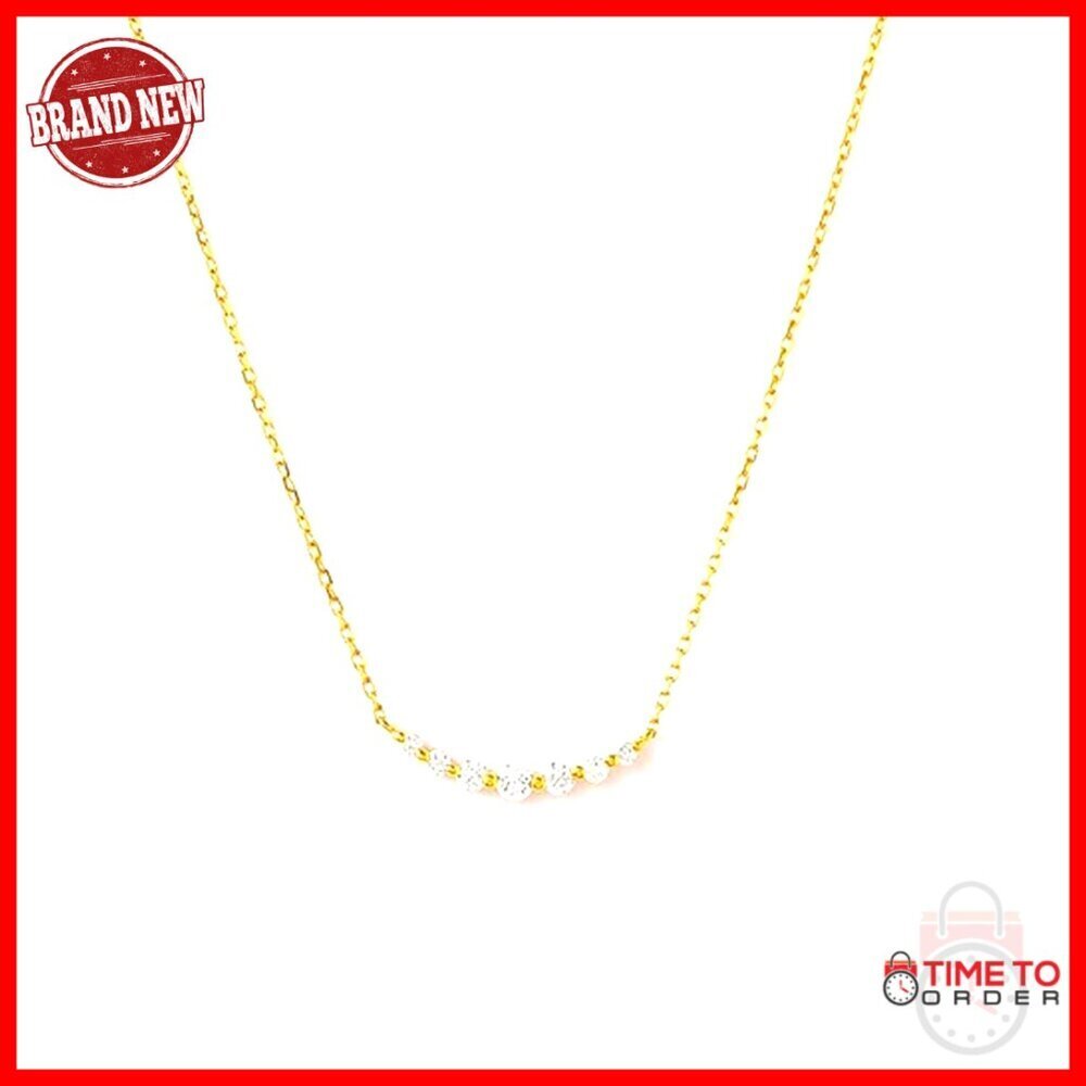 Sterling Silver Gold Plated CZ Bar Necklace, Dainty Everyday Jewelry, 15+2 Inch